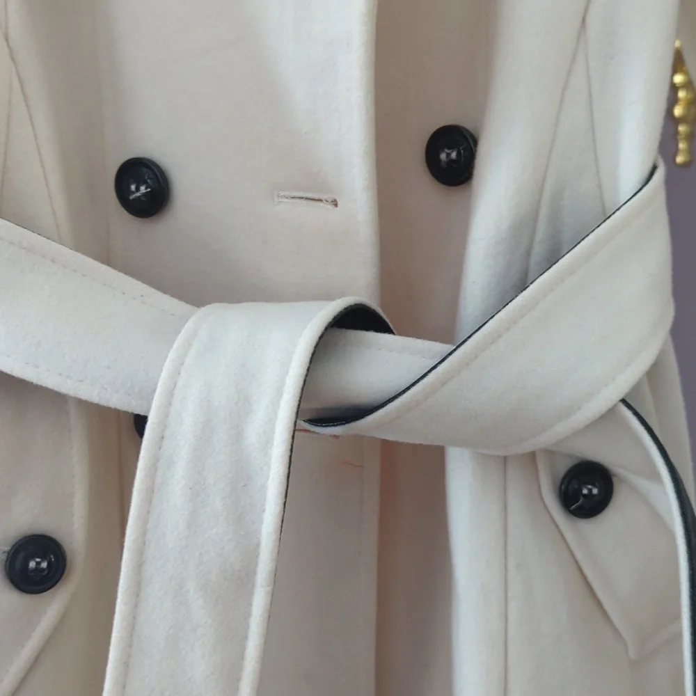 Vintage DKNY white with black and white belt peacoat size 6 - Picture 3 of 15
